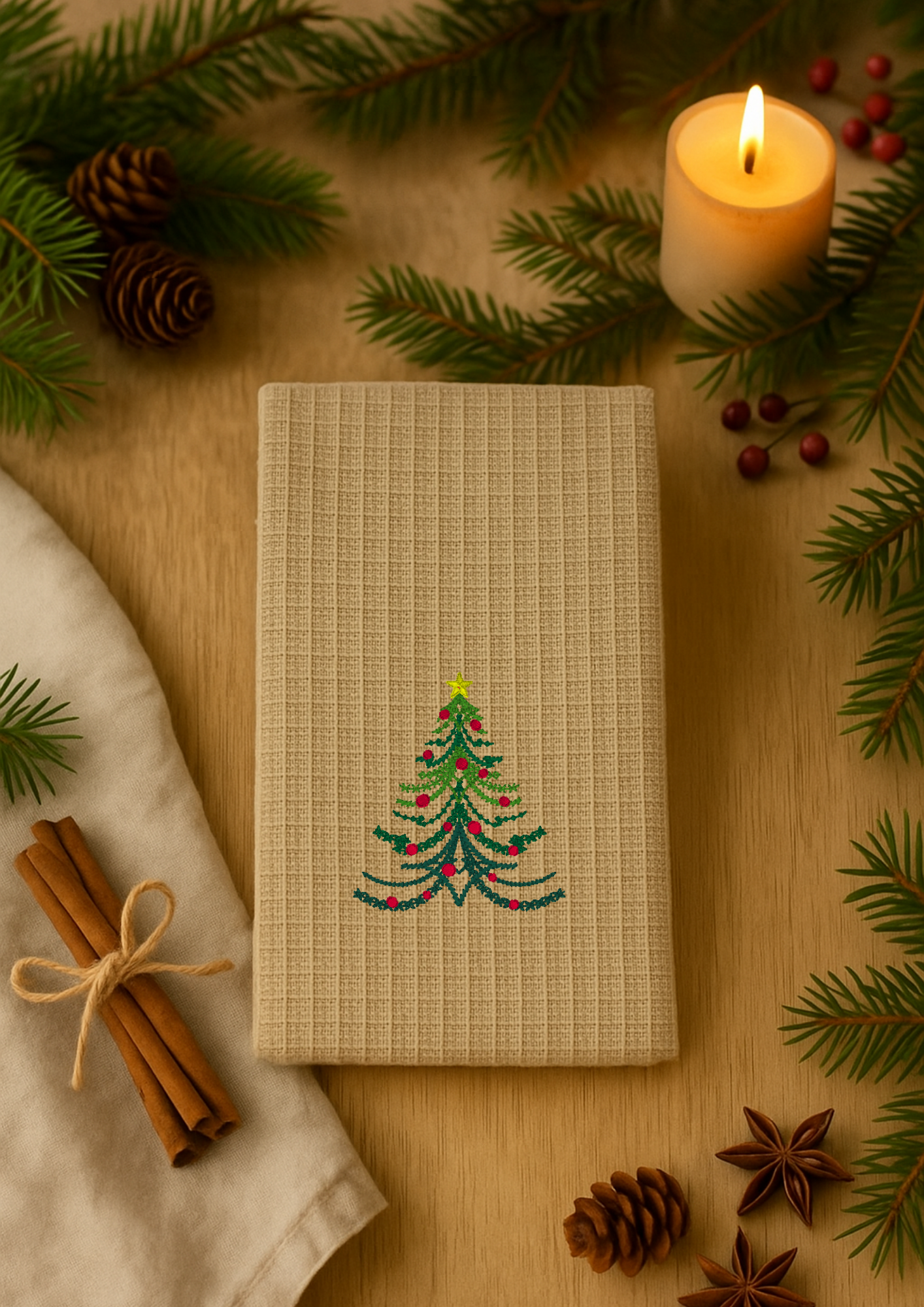 Viskastykki Ljóst| Vintage jólatré